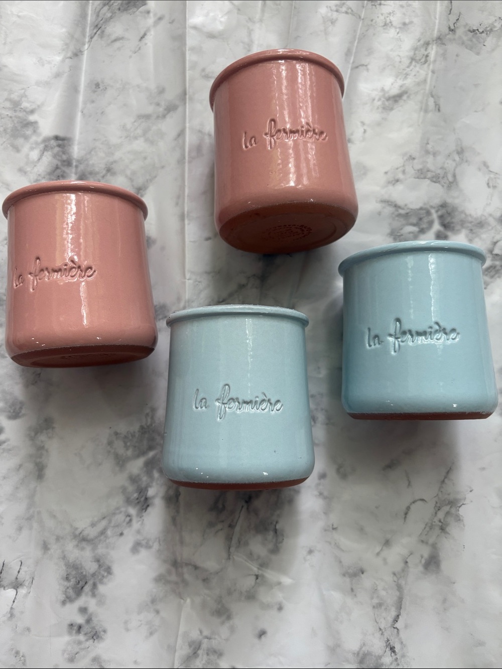 4 La Fermiere Yogurt Pots - Seashell Pink & Sky Blue